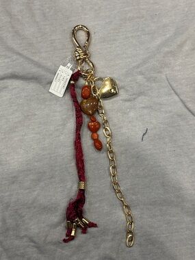 Gold Heart Charm Keychain with Red Tassel